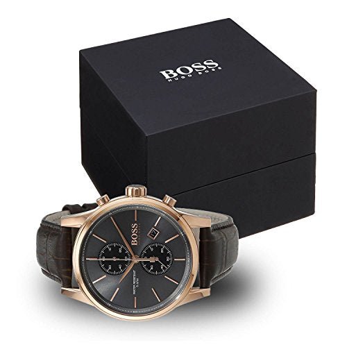 Hugo Boss Jet Grey Dial Brown Leather Strap Watch for Men - 1513281 Watches Hugo Boss   