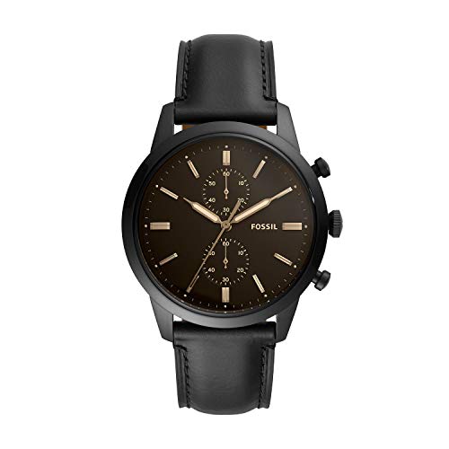 Fossil Goodwin Chronograph Black Dial Black Leather Strap Watch for Men - FS5585 Watches Fossil   