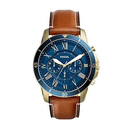 Fossil Grant Sport Chronograph Blue Dial Brown Leather Strap Watch for Men - FS5268 Watches Fossil   