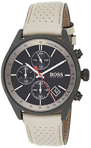 Hugo Boss Grand Prix Chronograph Black Dial Grey Leather Strap Watch for Men - 1513562 Watches Hugo Boss   