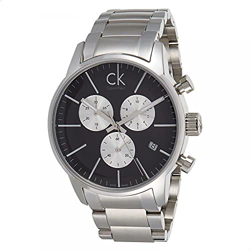 Calvin Klein City Chronograph Black Dial Silver Steel Strap Watch for Men - K2G2714X Watches Calvin Klein   