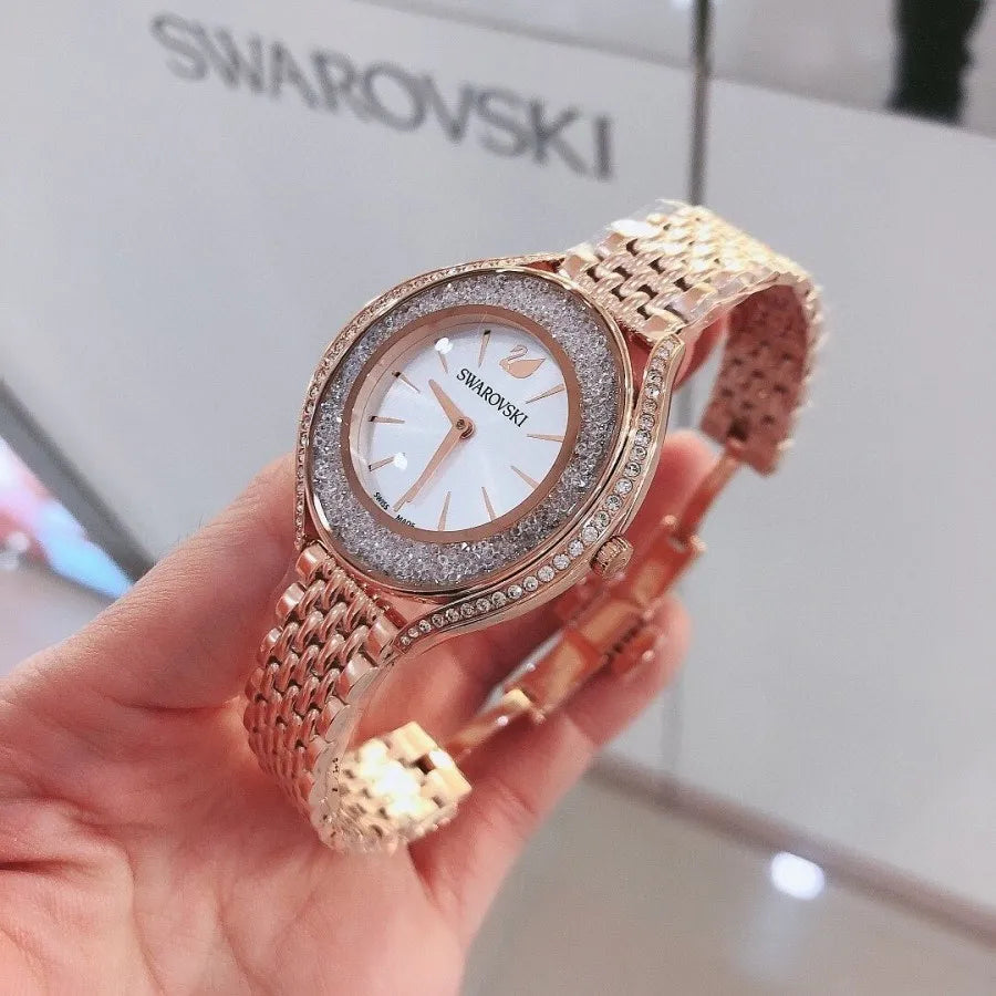 Swarovski Crystalline Aura Silver Dial Rose Gold Steel Strap Watch for Women - 5519459 Watches Swarovski   