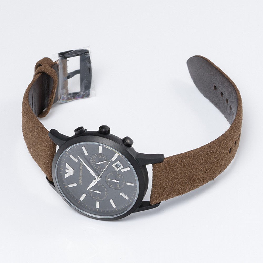 Emporio Armani Chronograph Black Dial Brown Leather Strap Watch For Men - AR11078 Watches Emporio Armani   