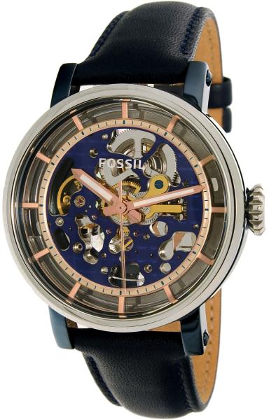 Fossil Boyfriend Skeleton Blue Dial Blue Leather Strap Watch for Women - ME3136 Watches Fossil   