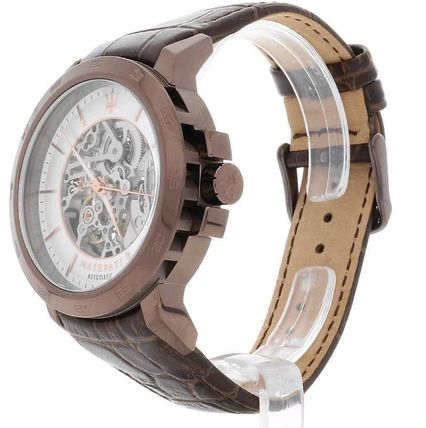 Maserati Ingegno Automatic White Skeleton Dial Brown Leather Strap Watch For Men - R8821119003 Watches Maserati   