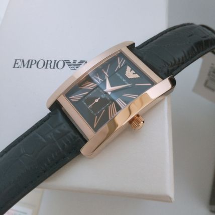 Emporio Armani Classic Black & Rose Gold Dial Black Leather Strap Watch For Men - AR0168 Watches Emporio Armani   
