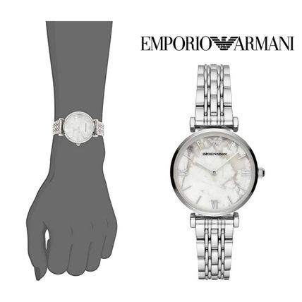 Emporio Armani Gianni T Bar White Marble Dial Stainless Steel Watch For Women - AR11170 Watches Emporio Armani   