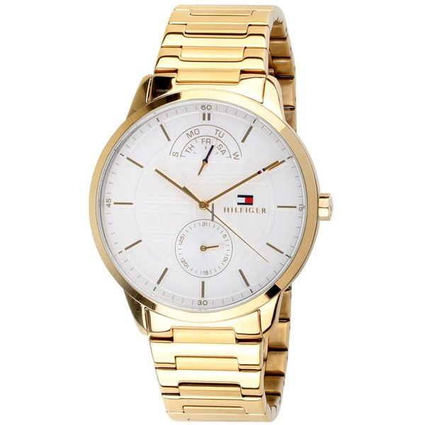 Tommy Hilfiger Hunter White Dial Gold Stainless Steel Strap Watch for Men - 1791609 Watches Tommy Hilfiger   