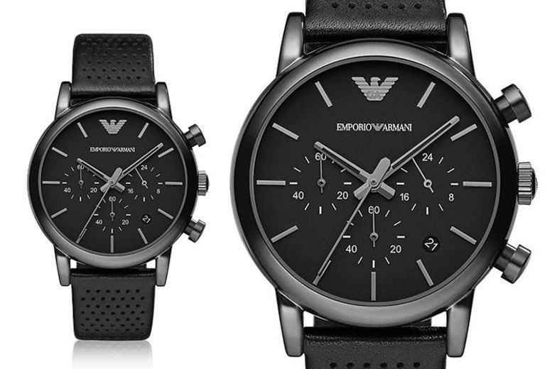 Emporio Armani Luigi Chronograph Black Dial Black Leather Strap Watch For Men - AR1737 Watches Emporio Armani   