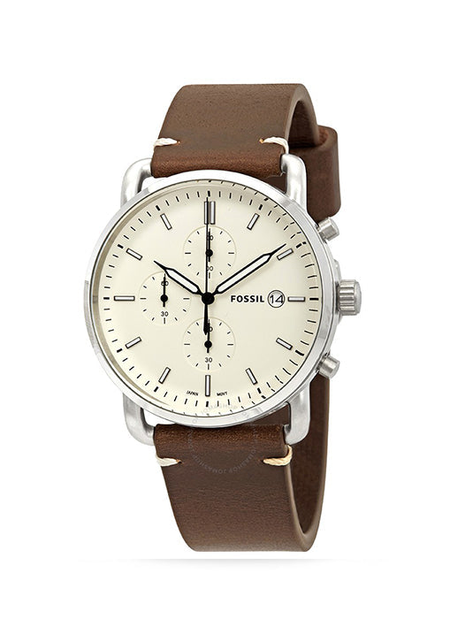 Fossil The Commuter White Dial Brown Leather Strap Watch for Men - FS5402 Watches Fossil   