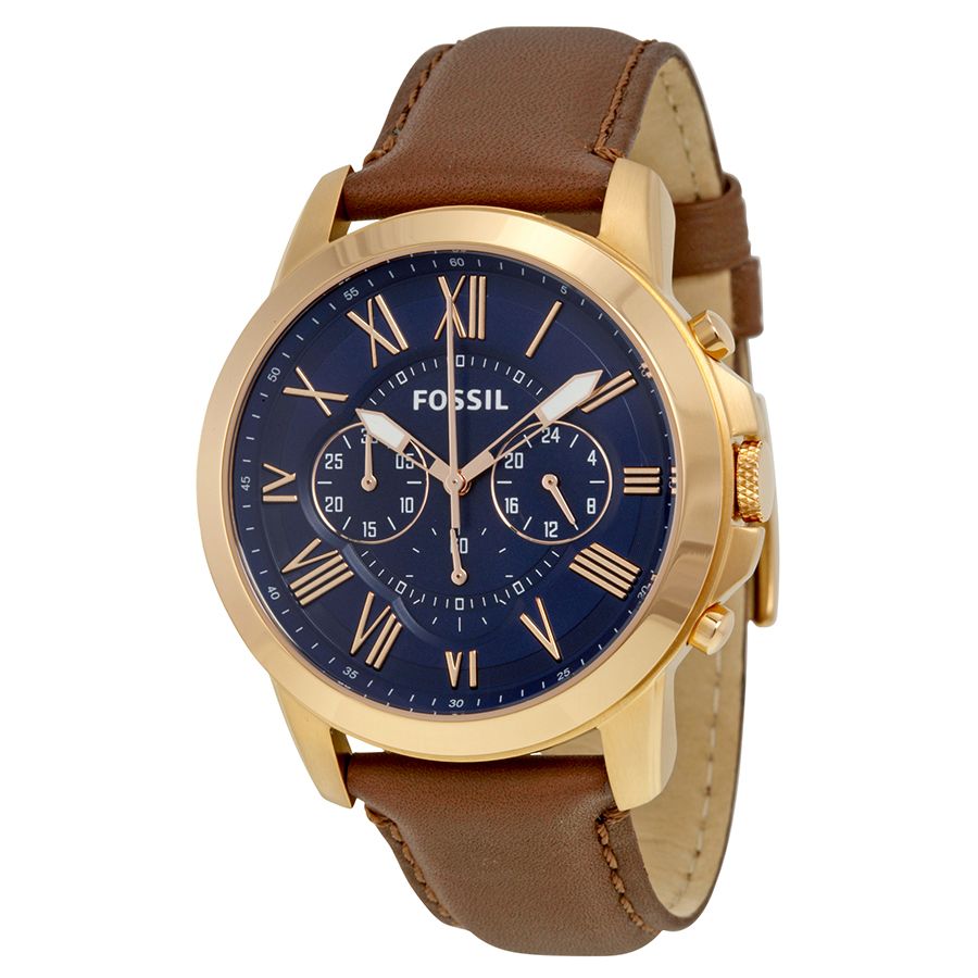 Fossil Grant Chronograph Blue Dial Brown Leather Strap Watch for Men - FS5068 Watches Fossil   