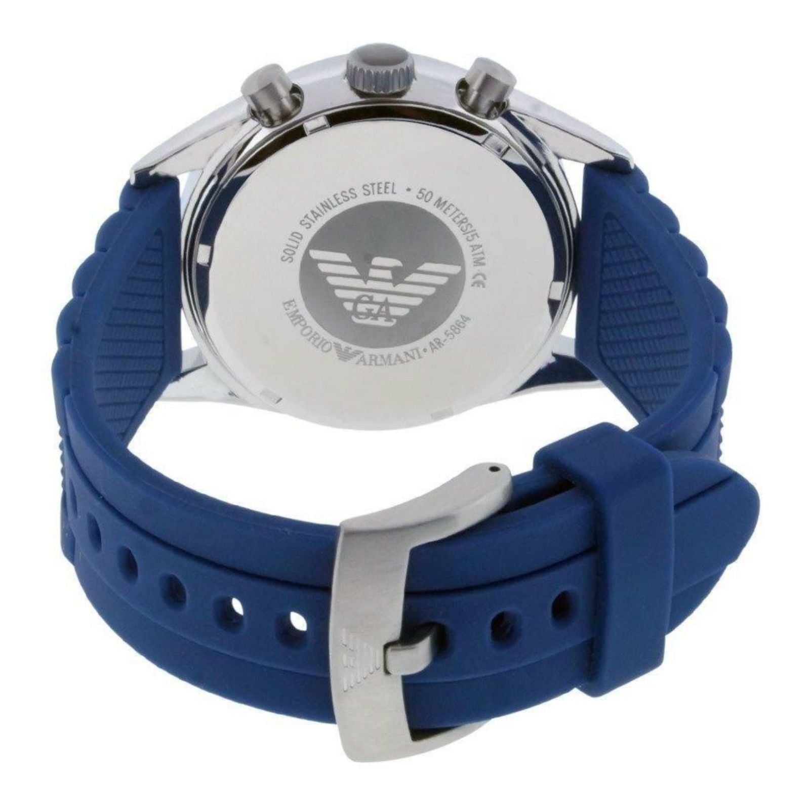 Emporio Armani Chronograph Blue Dial Blue Rubber Strap Watch For Men - AR5864 Watches Emporio Armani   