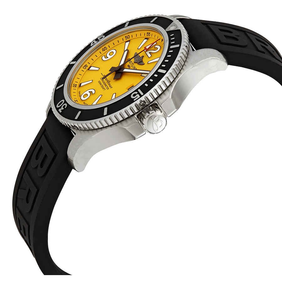 Breitling Superocean Automatic 44mm Yellow Dial Black Rubber Strap Watch for Men - A17367021I1S1 Watches Breitling   