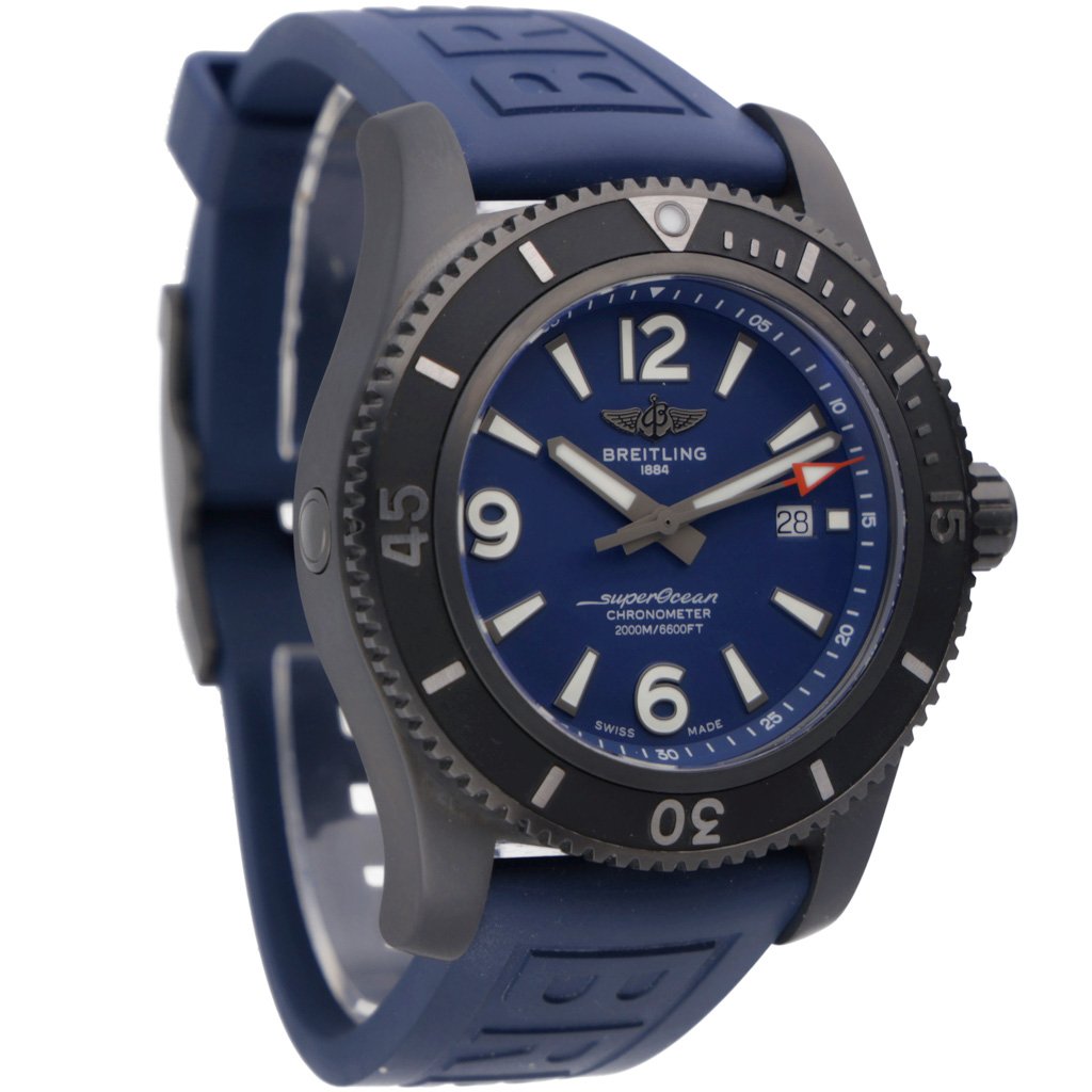 Breitling Superocean Automatic 46mm Blue Dial Blue Rubber Strap Watch for Men - M17368D71C1S1 Watches Breitling   