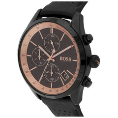 Hugo Boss Grand Prix Chronograph Black Dial Black Leather Strap Watch for Men - 1513550 Watches Hugo Boss   