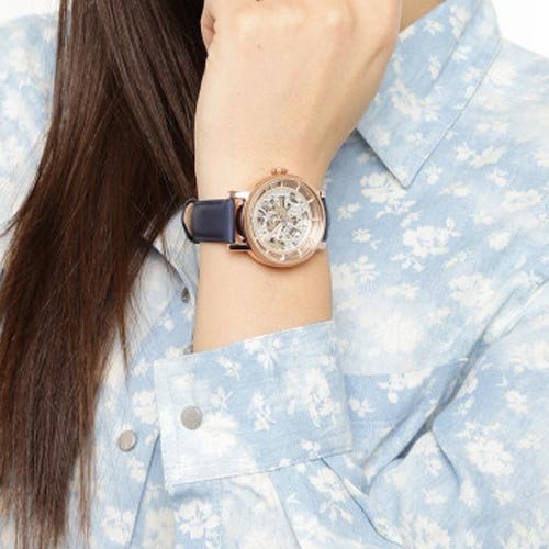 Fossil Original Boyfriend Skeleton White Dial Blue Leather Strap Watch for Women - ME3086 Watches Fossil   