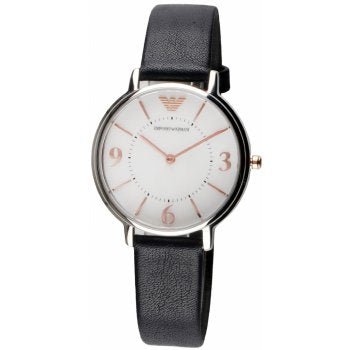 Emporio Armani Kappa White Mother of Pearl Dial Black Leather Strap Watch For Women - AR2509 Watches Emporio Armani   