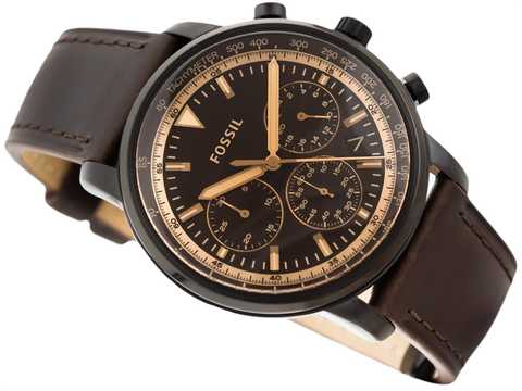 Fossil Goodwin Chronograph Brown Dial Brown Leather Strap Watch for Men - FS5529 Watches Fossil   