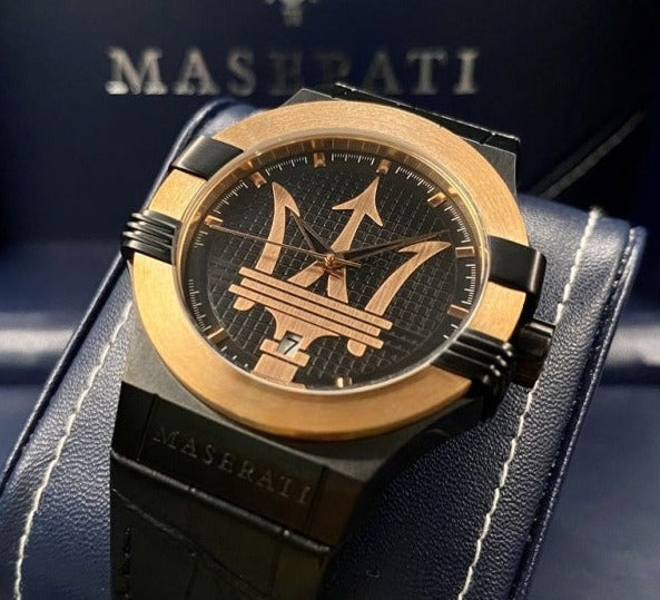 Maserati Potenza Quartz Black Dial Black Leather Strap Watch For Men - R8851108032 Watches Maserati   