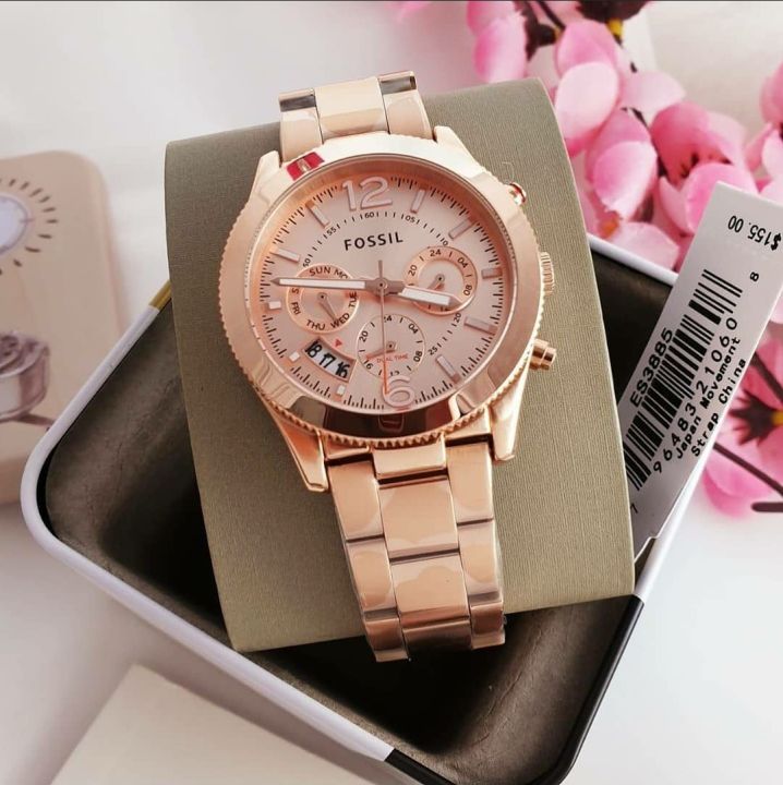 Fossil Boyfriend Multifunction Rose Gold Dial Rose Gold Steel Strap Watch for Women - ES3885 Watches Fossil   