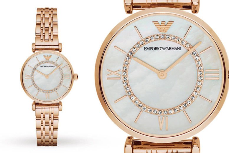 Emporio Armani Gianni T Bar Mother of Pearl Rose Gold Stainless Steel Strap Watch For Women - AR1909 Watches Emporio Armani   