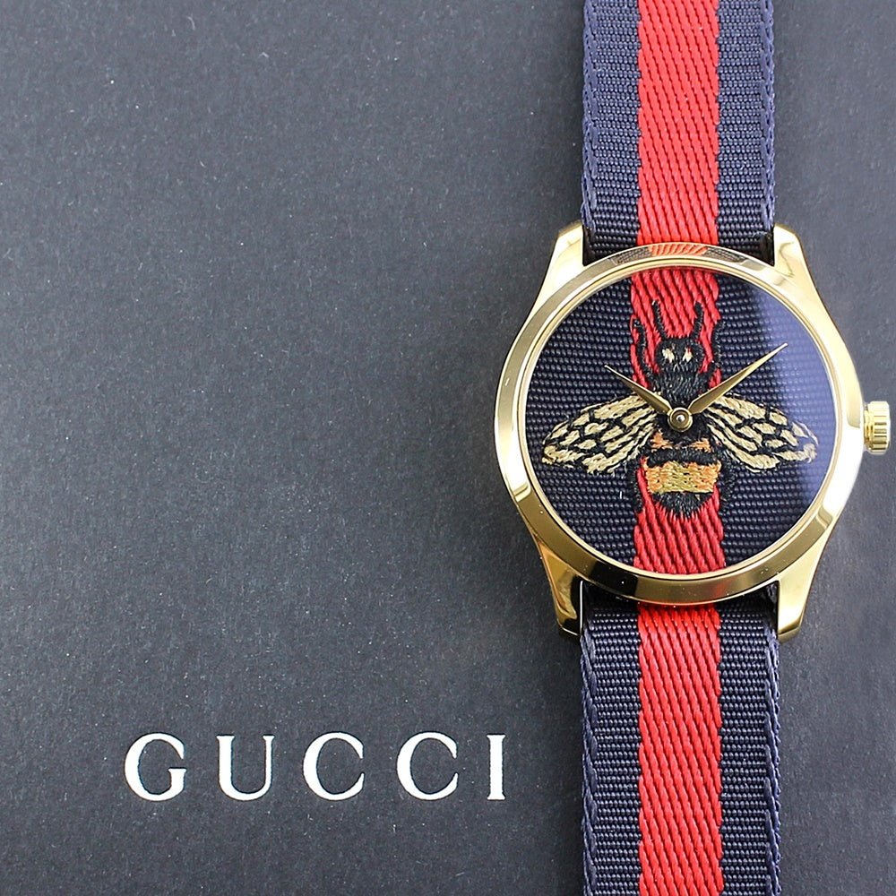 Gucci G Timeless Bee Red & Blue Dial Red Two Tone Nylon Strap Watch For Men - YA1264061 Watches Gucci   