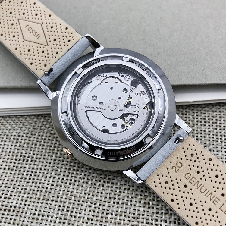 Fossil Vintage Muse Automatic Skeleton White Dial Grey Leather Strap Watch for Women - ME3131 Watches Fossil   