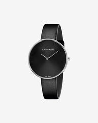 Calvin Klein Full Moon Black Dial Black Leather Strap Watch for Women - K8Y231C1 Watches Calvin Klein   