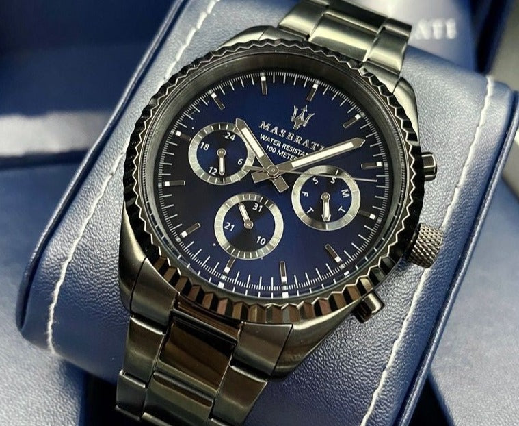 Maserati Competizione Blue Dial Stainless Steel Grey Strap Watch For Men - R8853100019 Watches Maserati   