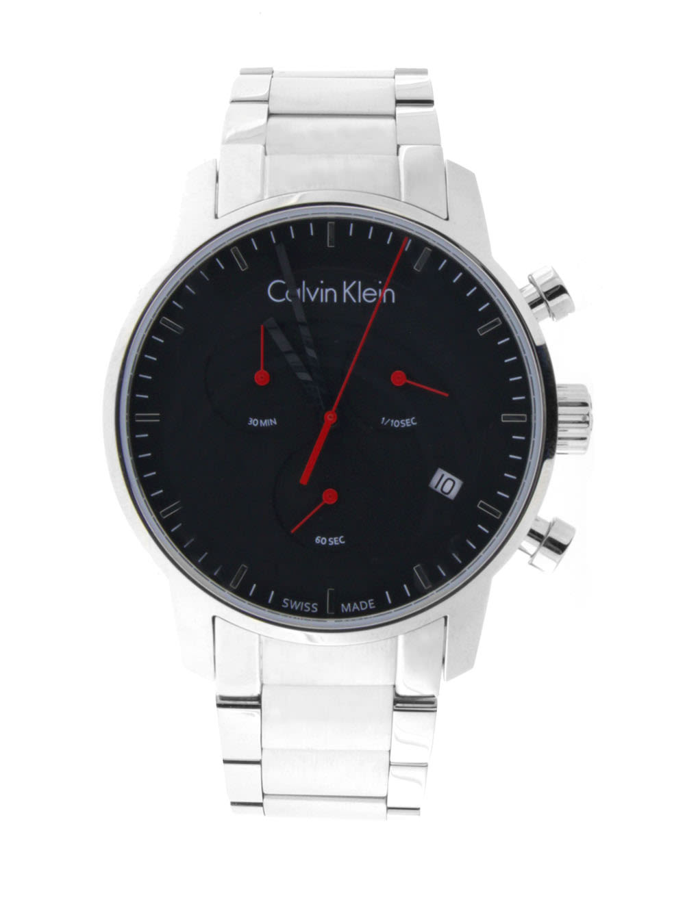 Calvin Klein City Chronograph Black Dial Silver Steel Strap Watch for Men - K2G27141 Watches Calvin Klein   