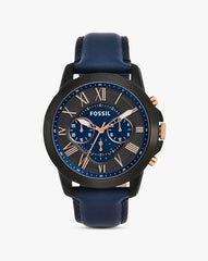 Fossil Grant Chronograph Black Dial Blue Leather Strap Watch for Men - FS5061 Watches Fossil   