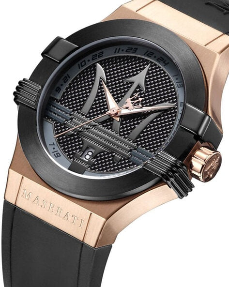 Maserati Potenza Black & Rose Gold Dial Black Rubber Strap Watch For Men - R8851108002 Watches Maserati   