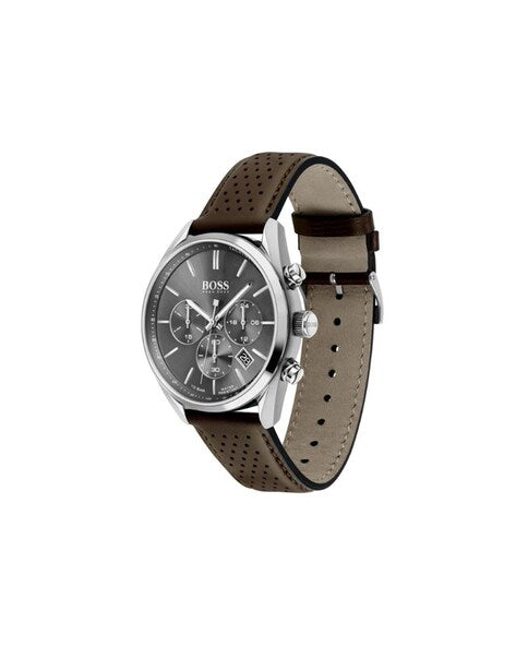 Hugo Boss Grand Prix Grey Dial Brown Leather Strap Watch for Men -  1513476 Watches Hugo Boss   