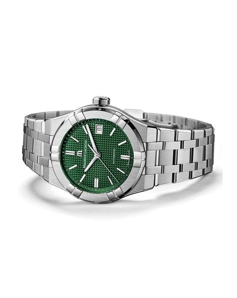 Maurice Lacroix Aikon Date Quartz Green Dial Silver Steel Strap Watch for Men - AI1108-SS002-630-1 Watches Maurice Lacroix   