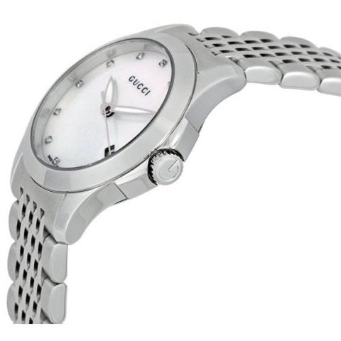 Gucci G Timeless Diamonds Mother of Pearl Dial Silver Steel Strap Watch For Women - YA126504 Watches Gucci   