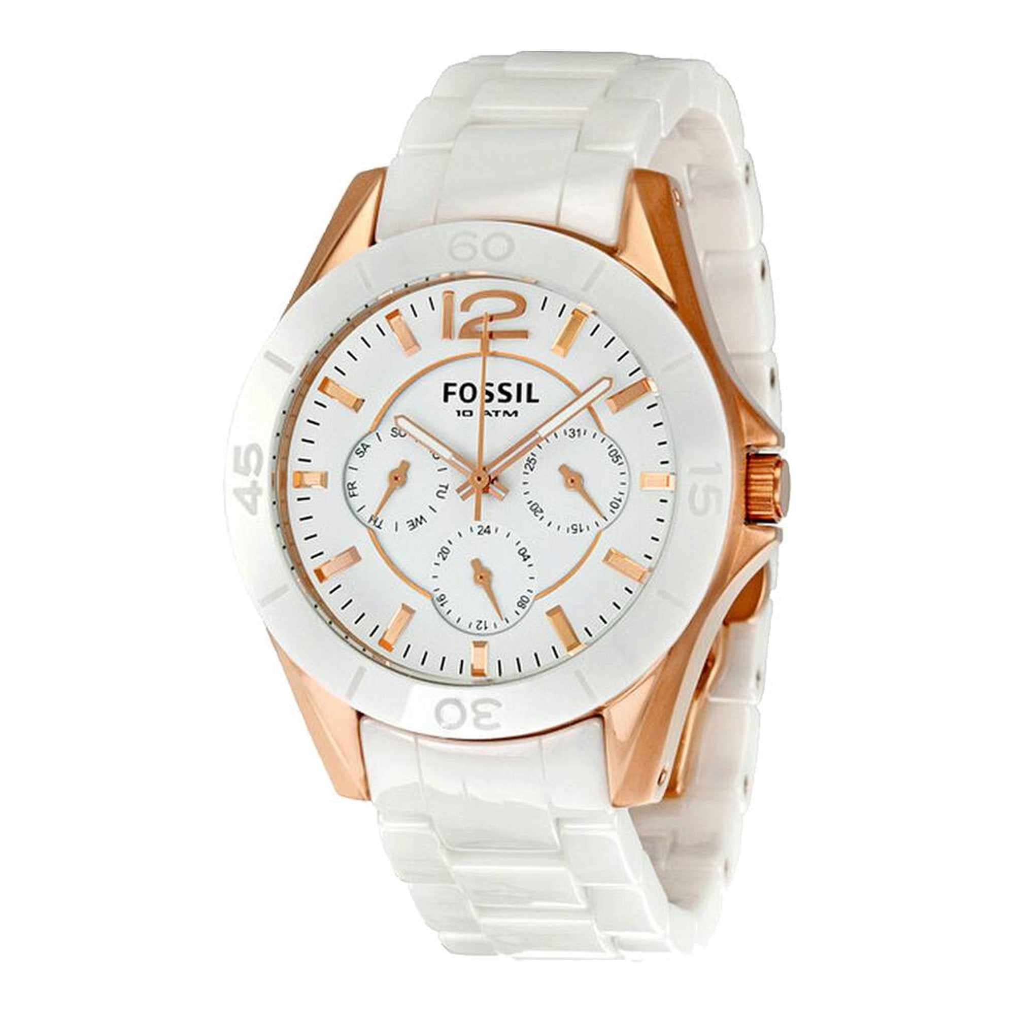 Fossil Ceramic Multifunction White Dial White Steel Strap Watch for Women - CE1006 Watches Fossil   