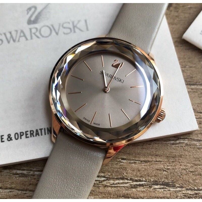 Swarovski Octea Nova Grey Dial Grey Leather Strap Watch for Women - 5295326 Watches Swarovski   