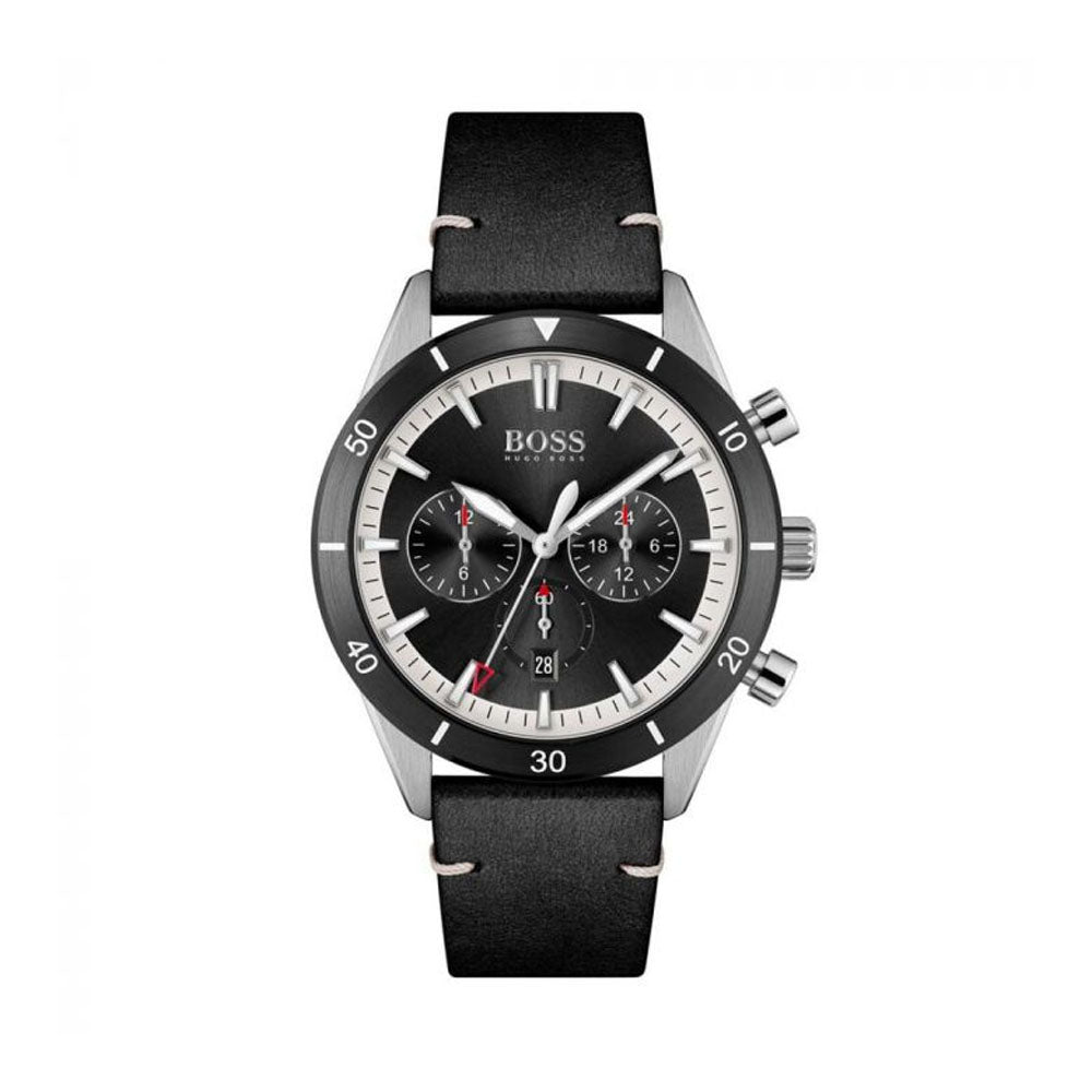 Hugo Boss Chronograph Black Dial Black Leather Strap Watch for Men - 1513864 Watches Hugo Boss   