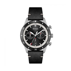 Hugo Boss Chronograph Black Dial Black Leather Strap Watch for Men - 1513864 Watches Hugo Boss   