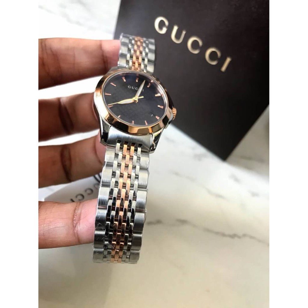 Gucci G Timeless Black Dial Two Tone Steel Strap Watch For Women - YA126512 Watches Gucci   