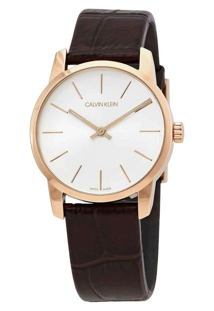 Calvin Klein City White Dial Brown Leather Strap Watch for Men - K2G21629 Watches Calvin Klein   