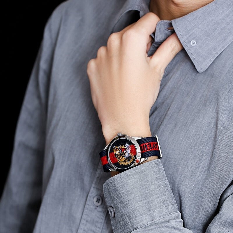 Gucci G Timless Le Marche Des Merveilles Blue & Red Dial Blue & Red Nylon Strap Unisex Watch  - YA126495 Watches Gucci   