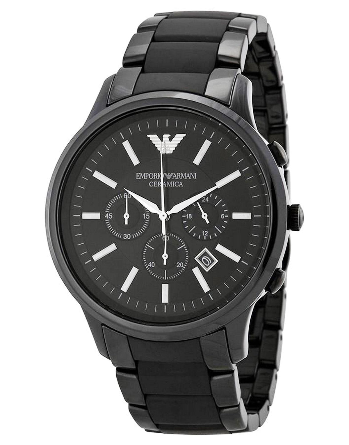 Emporio Armani Ceramica Chronograph Black Dial Black Stainless Steel Watch For Men - AR1451 Watches Emporio Armani   