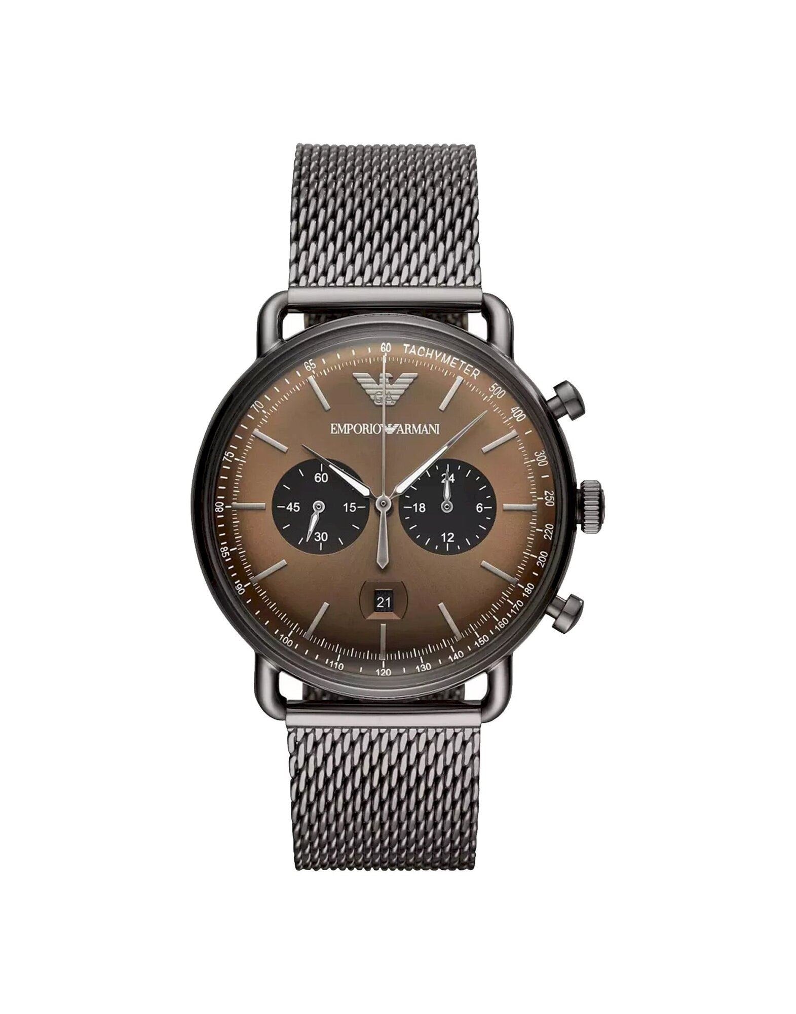 Emporio Armani Aviator Brown Dial Grey Mesh Bracelet Watch For Men - AR11141 Watches Emporio Armani   