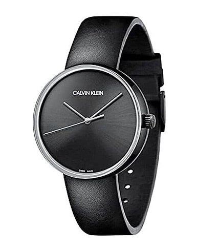 Calvin Klein Full Moon Black Dial Black Leather Strap Watch for Women - K8Y231C1 Watches Calvin Klein   