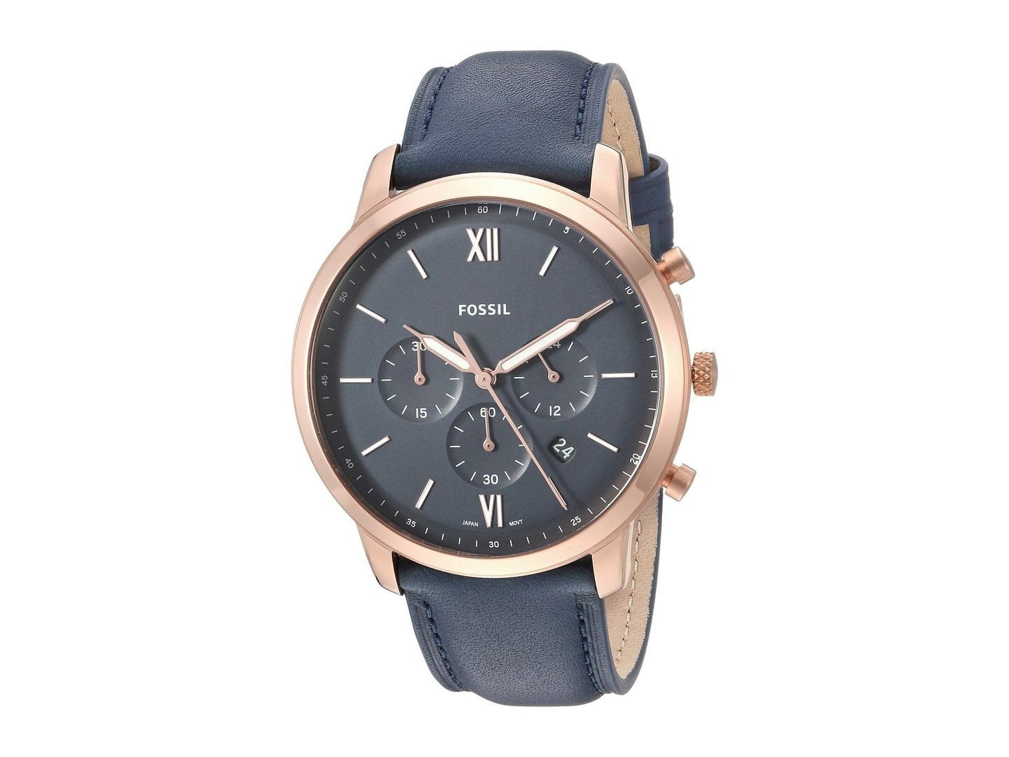 Fossil Neutra Chronograph Blue Dial Blue Leather Strap Watch for Men - FS5454 Watches Fossil   