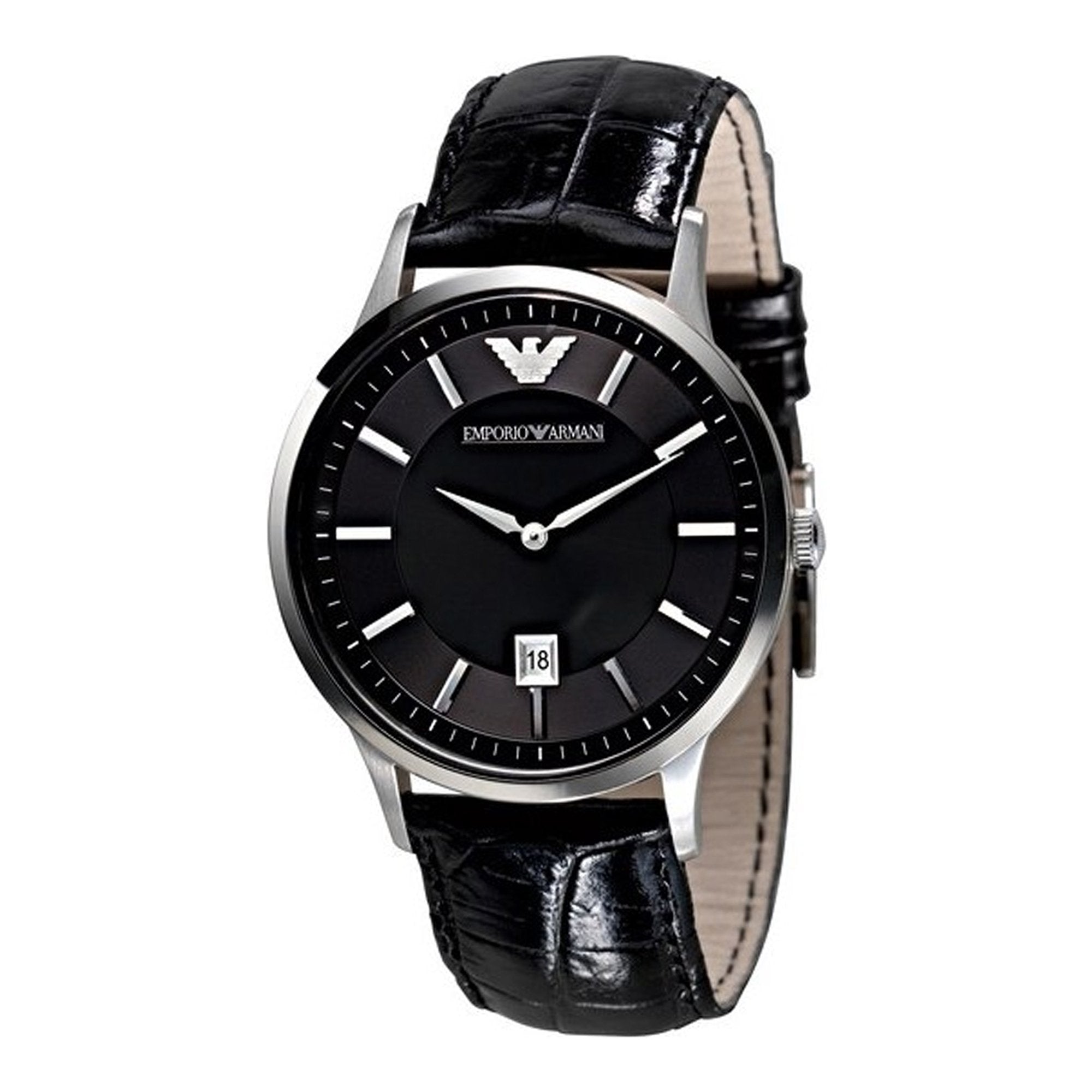 Emporio Armani Renato Black Dial Leather Strap Watch For Men - AR2411 Watches Emporio Armani   