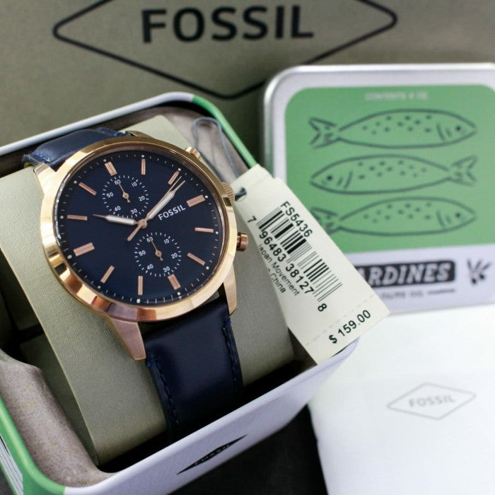 Fossil Townsman Chronograph Blue Dial Blue Leather Strap Watch for Men - FS5436 Watches Fossil   