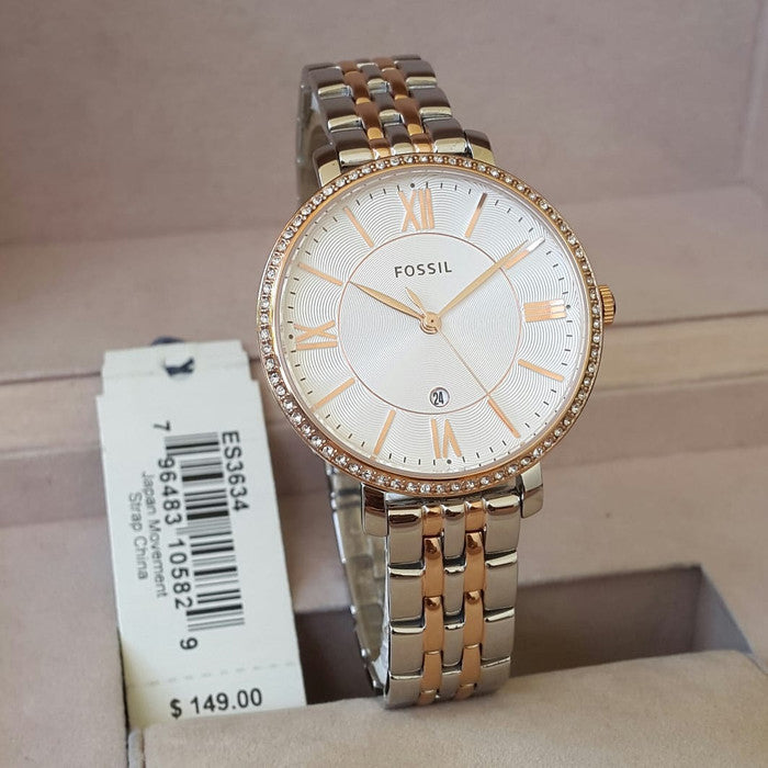 Fossil Jacqueline White Dial Two Tone Steel Strap Watch for Women - ES3634 Watches Fossil   