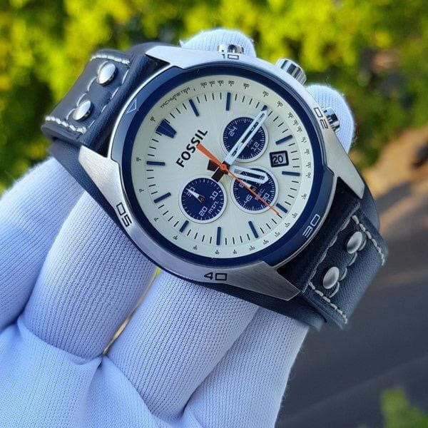 Fossil Coachman Chronograph White Dial Blue Leather Strap Watch for Men - CH3051 Watches Fossil   